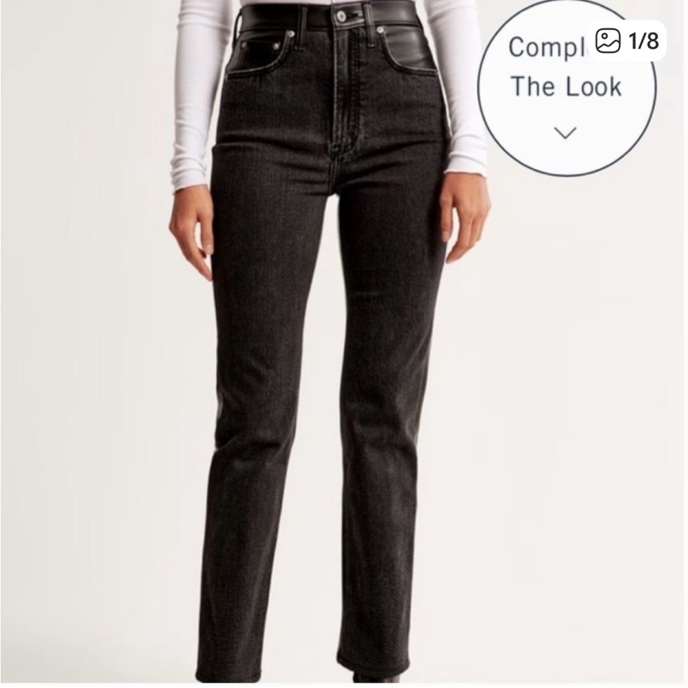 Abercrombie & Fitch Mixed Fabric Curve Love Ankle Straight Ultra High Rise Jeans